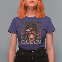 African American Pride T Shirt For Women Melanin Queen Afro Messy Bun
