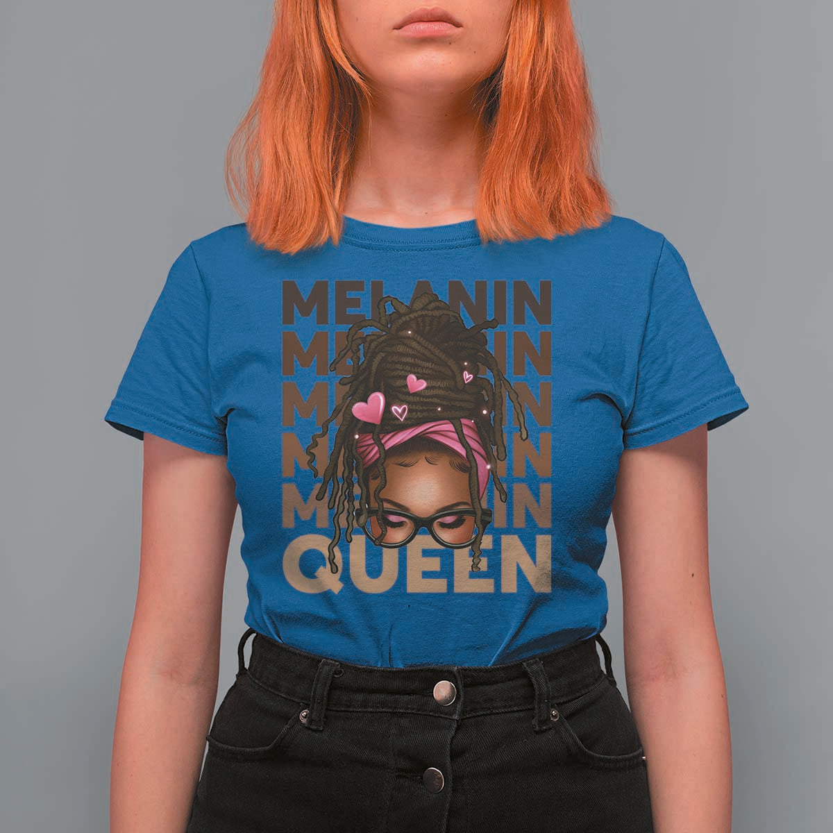 African American Pride T Shirt For Women Melanin Queen Afro Messy Bun