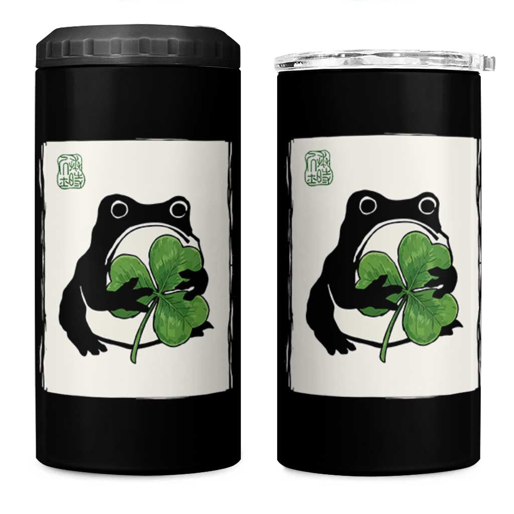 Funny Grumpy Frog Japanese St Patricks Day 4 in 1 Can Cooler Tumbler