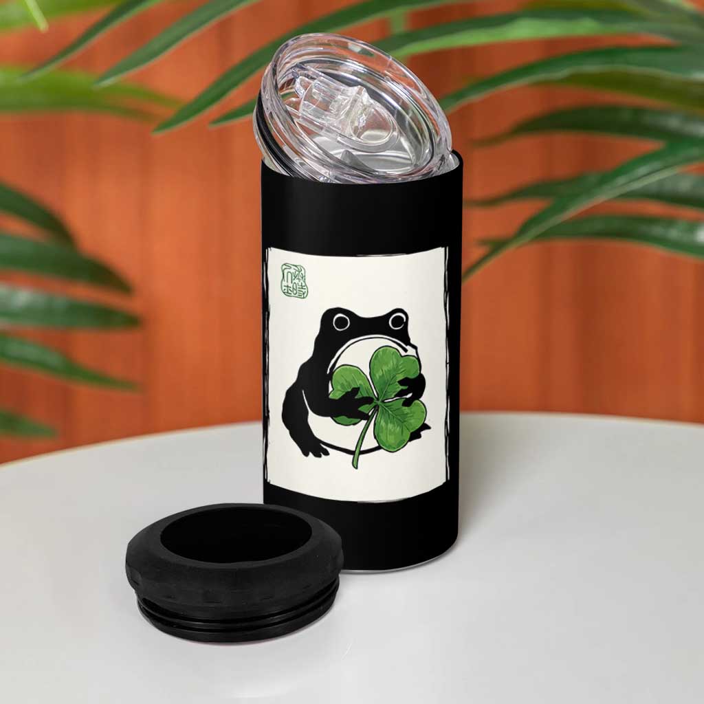 Funny Grumpy Frog Japanese St Patricks Day 4 in 1 Can Cooler Tumbler