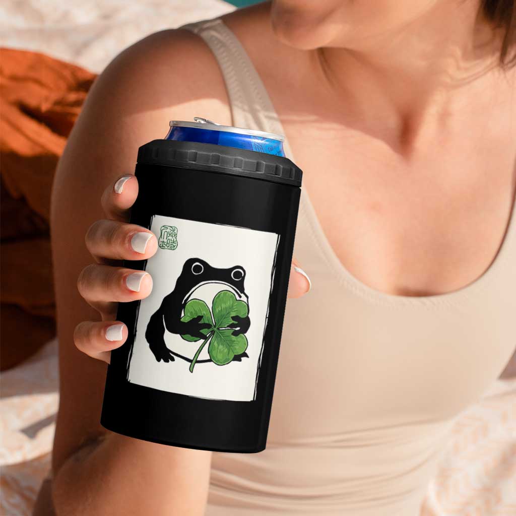 Funny Grumpy Frog Japanese St Patricks Day 4 in 1 Can Cooler Tumbler