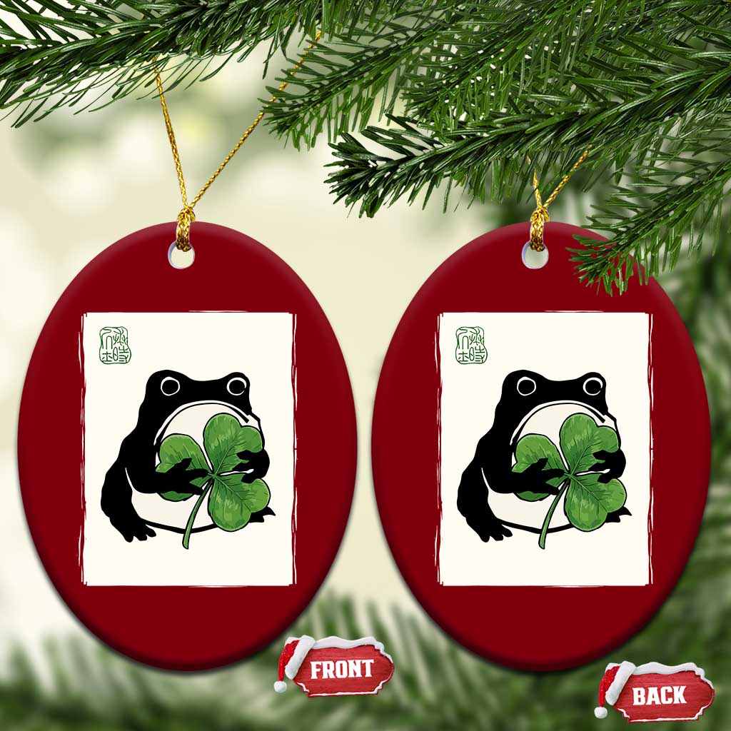 Funny Grumpy Frog Japanese St Patricks Day Ceramic Ornament