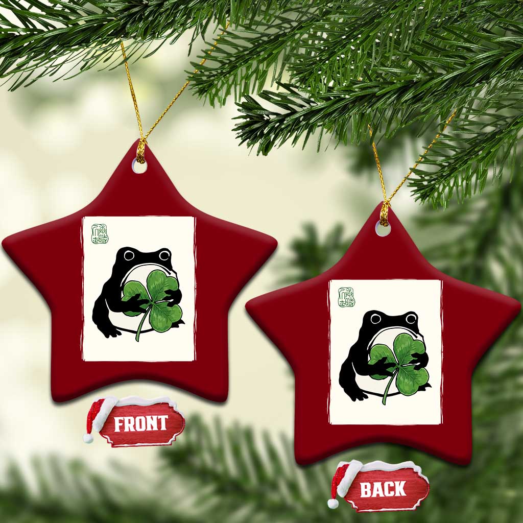 Funny Grumpy Frog Japanese St Patricks Day Ceramic Ornament