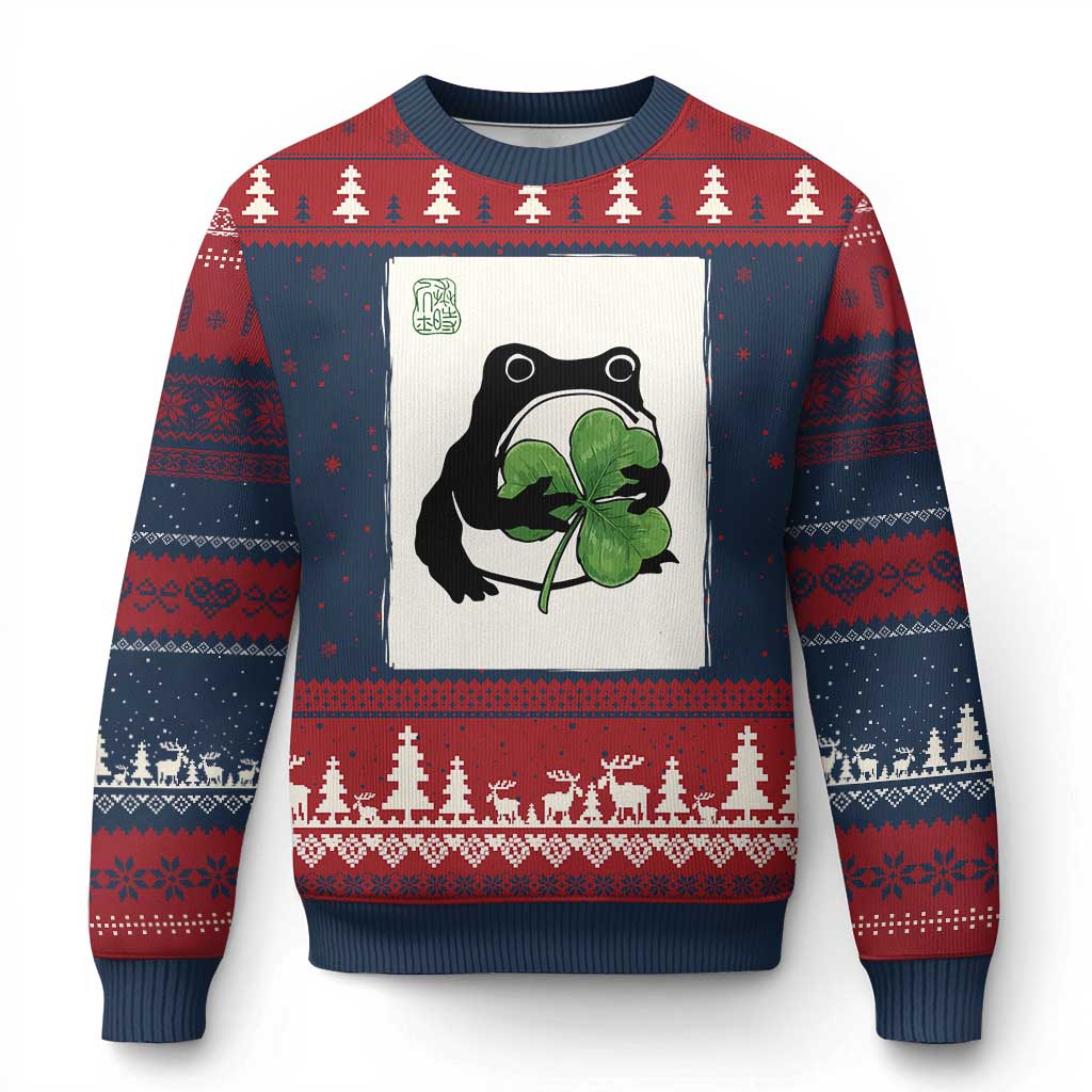 Funny Grumpy Frog Japanese St Patricks Day Ugly Christmas Sweater