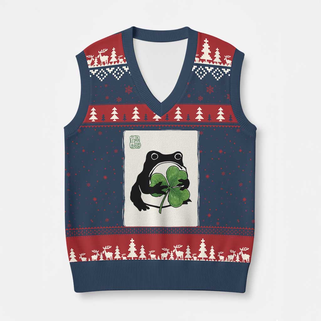 Funny Grumpy Frog Japanese St Patricks Day V-Neck Knit Sweater Vest