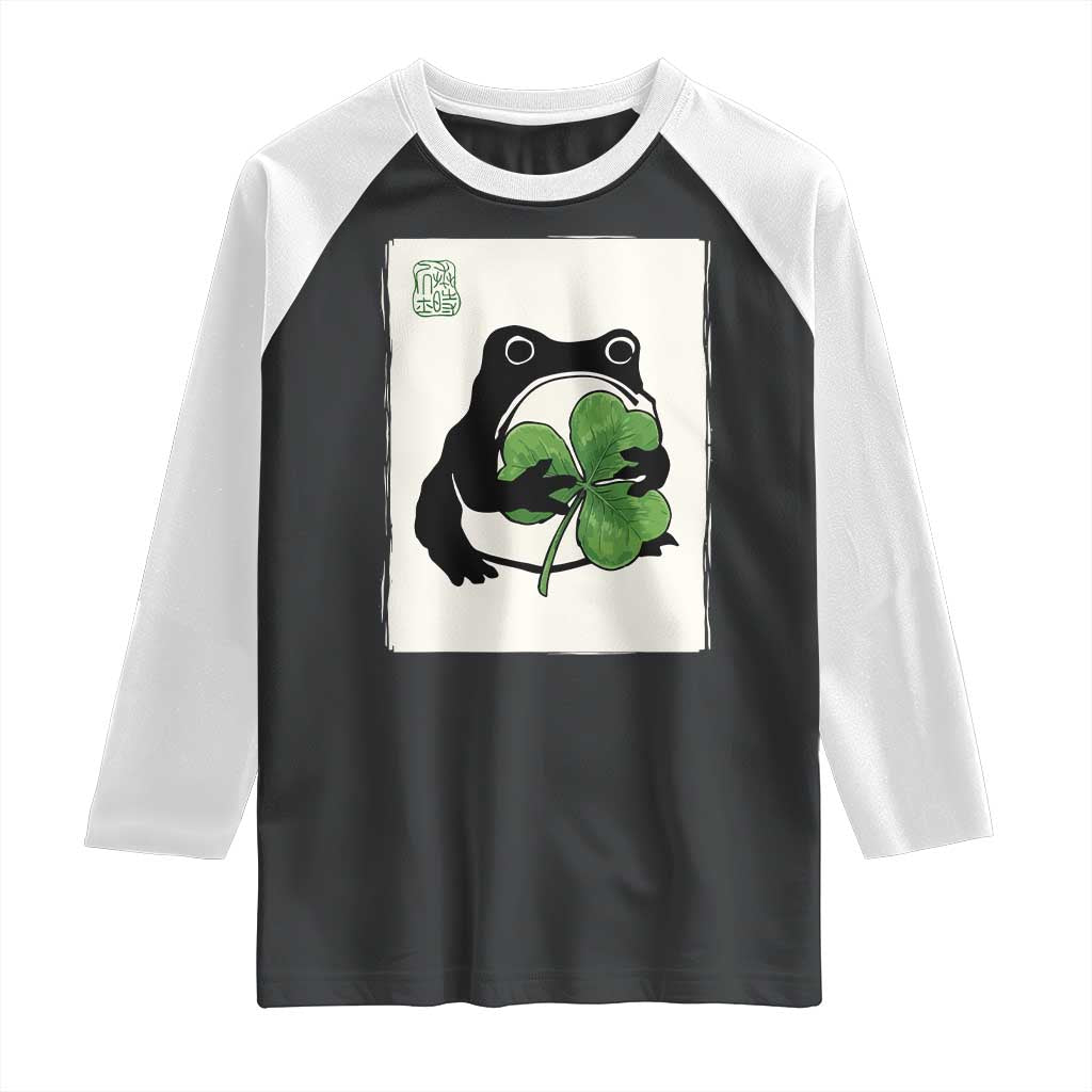 Funny Grumpy Frog Japanese St Patricks Day Raglan Shirt