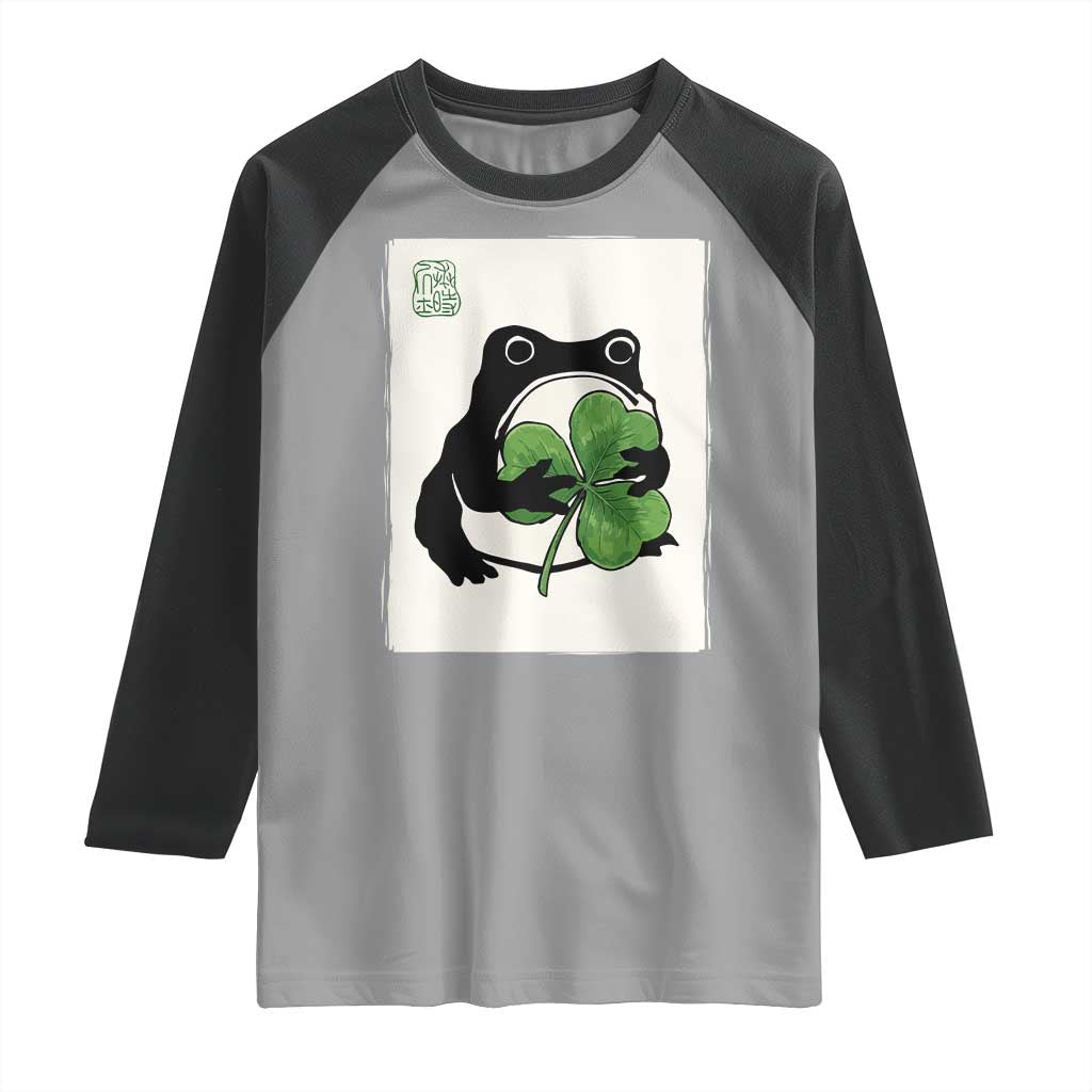 Funny Grumpy Frog Japanese St Patricks Day Raglan Shirt