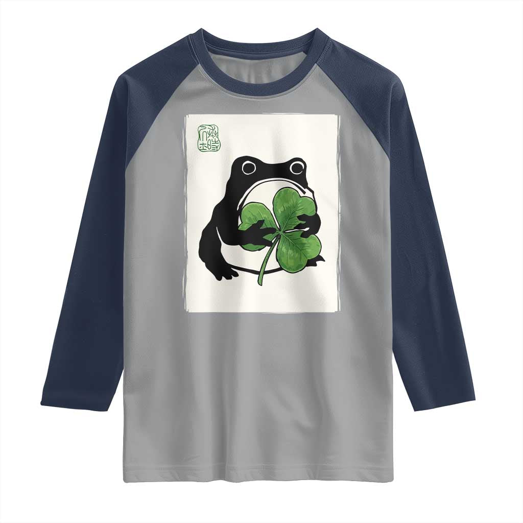 Funny Grumpy Frog Japanese St Patricks Day Raglan Shirt