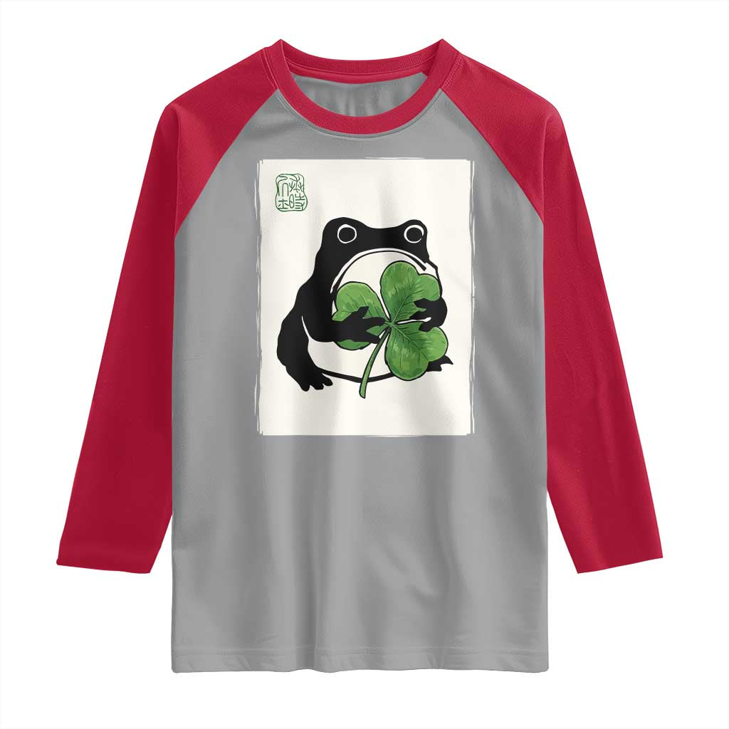Funny Grumpy Frog Japanese St Patricks Day Raglan Shirt