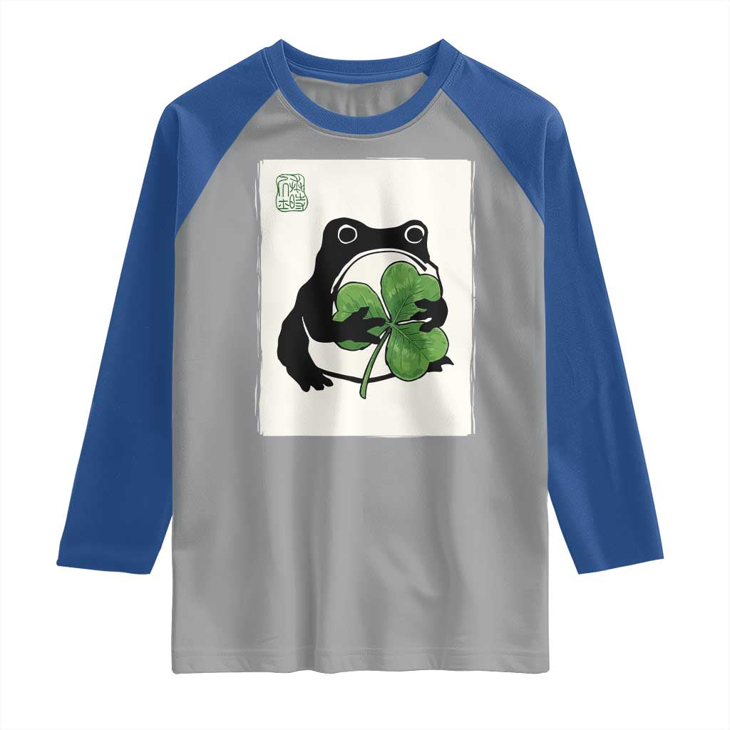 Funny Grumpy Frog Japanese St Patricks Day Raglan Shirt