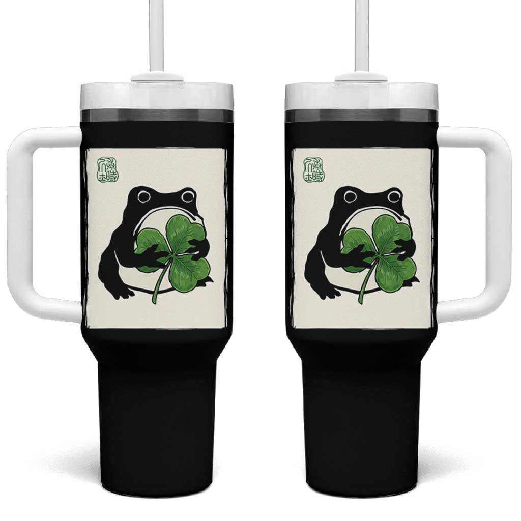 Funny Grumpy Frog Japanese St Patricks Day Tumbler With Handle