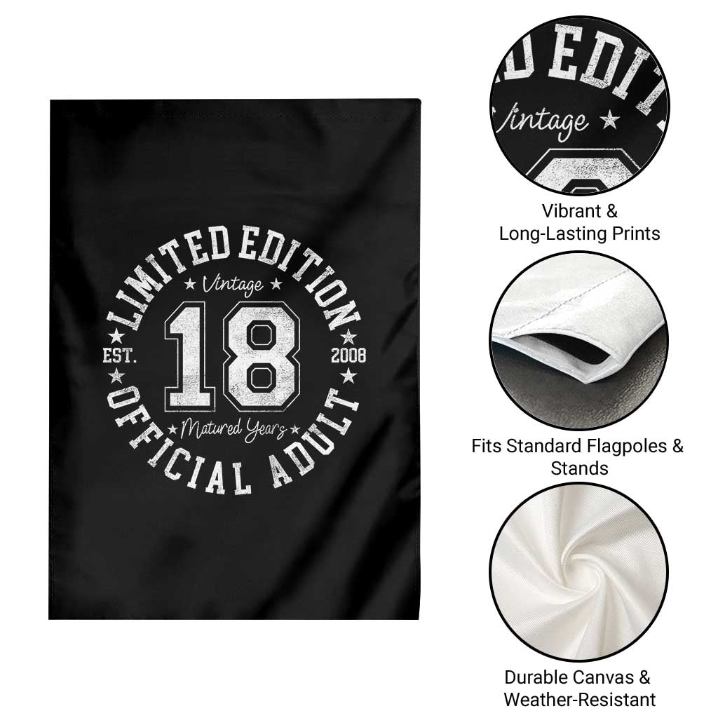 Funny 18th Birthday Garden Flag Est 2008 Limited Edition Official Adult