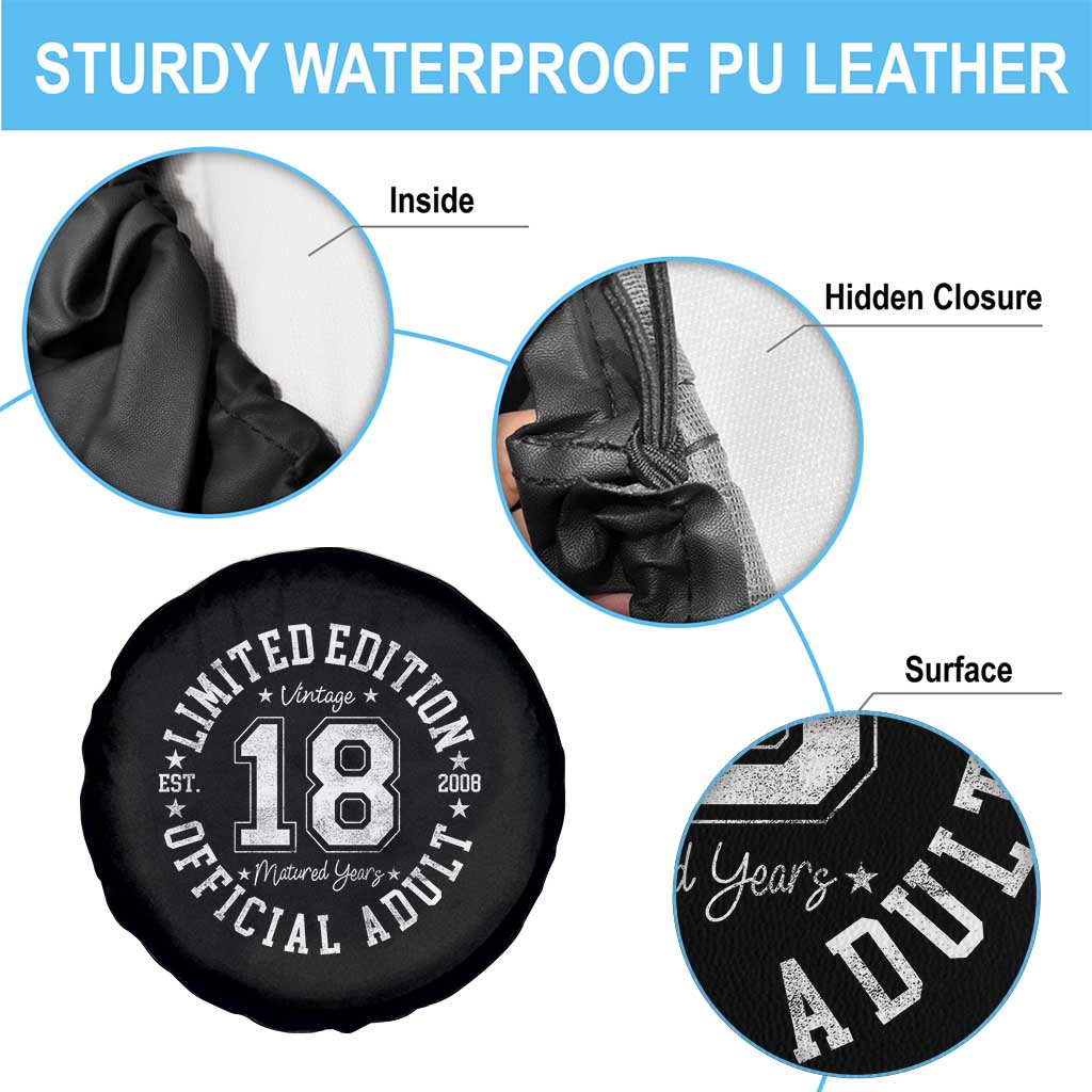 Funny 18th Birthday Spare Tire Cover Est 2008 Limited Edition Official Adult