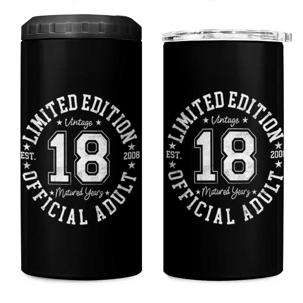 Funny 18th Birthday 4 in 1 Can Cooler Tumbler Est 2008 Limited Edition Official Adult