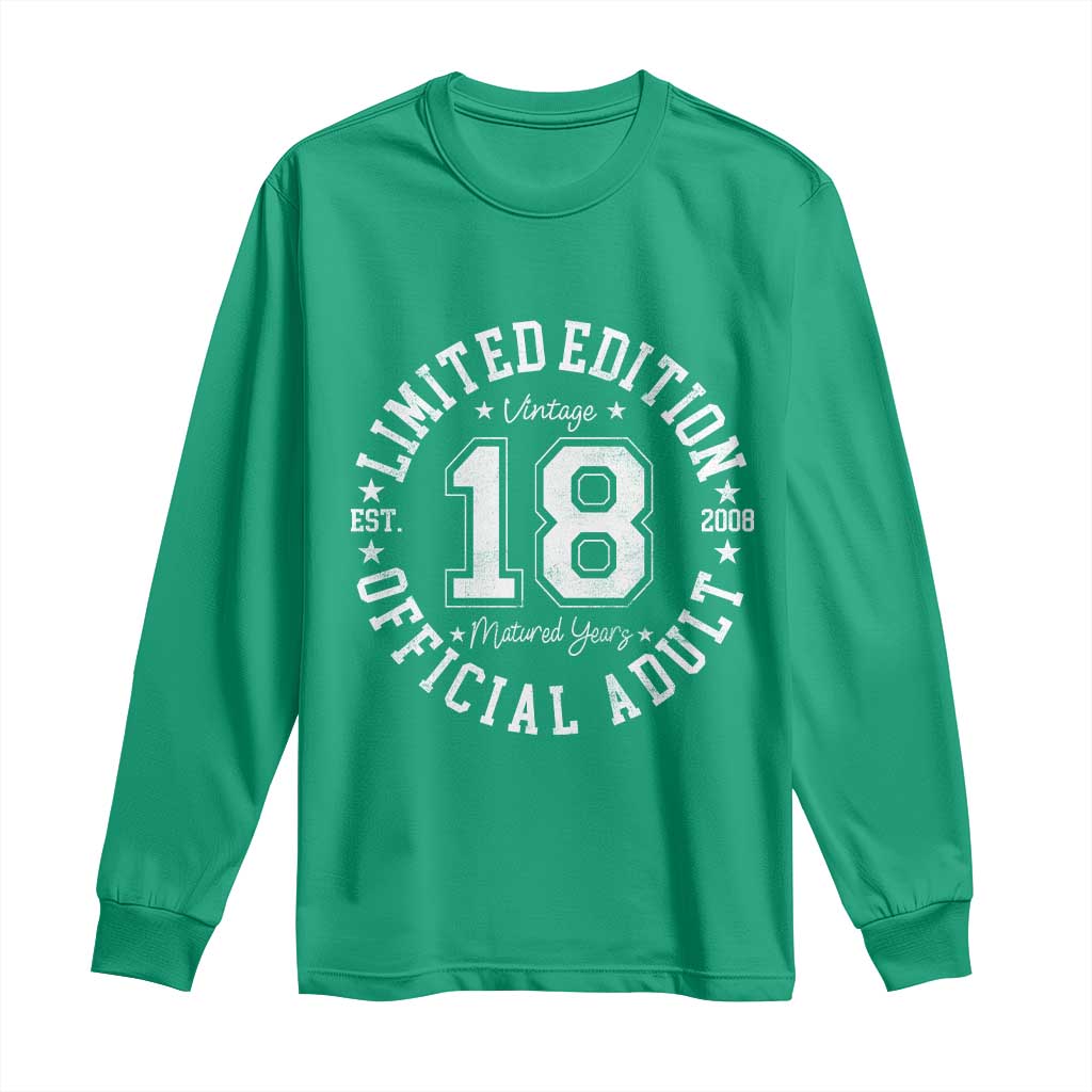 Funny 18th Birthday Long Sleeve Shirt Est 2008 Limited Edition Official Adult