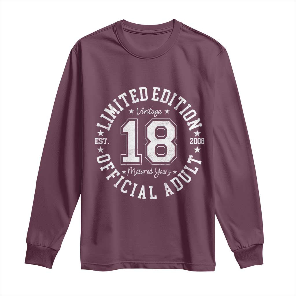Funny 18th Birthday Long Sleeve Shirt Est 2008 Limited Edition Official Adult