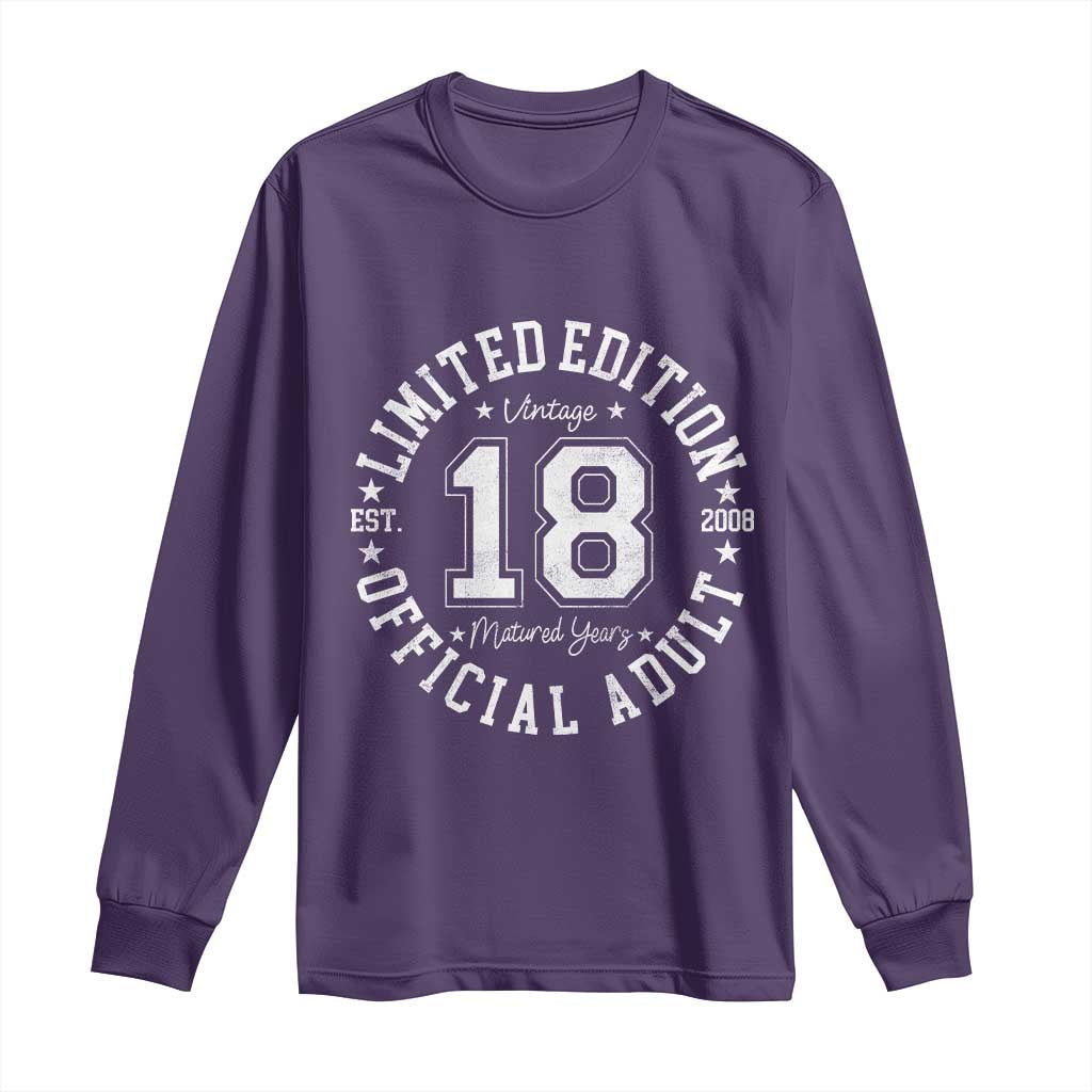 Funny 18th Birthday Long Sleeve Shirt Est 2008 Limited Edition Official Adult