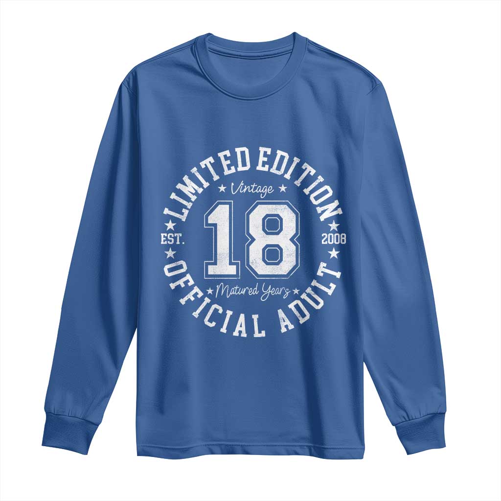 Funny 18th Birthday Long Sleeve Shirt Est 2008 Limited Edition Official Adult