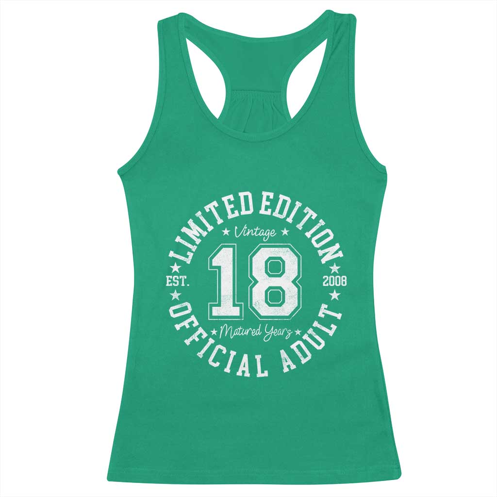 Funny 18th Birthday Racerback Tank Top Est 2008 Limited Edition Official Adult