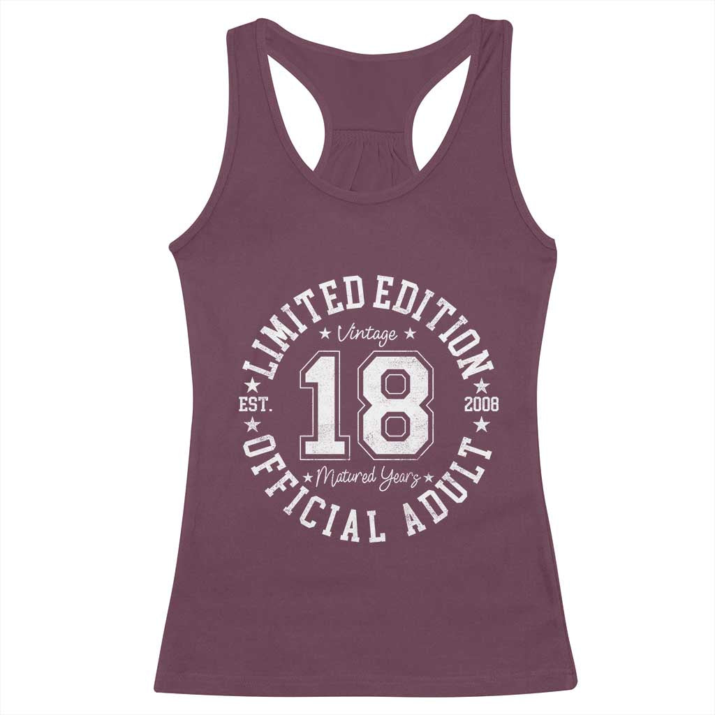 Funny 18th Birthday Racerback Tank Top Est 2008 Limited Edition Official Adult