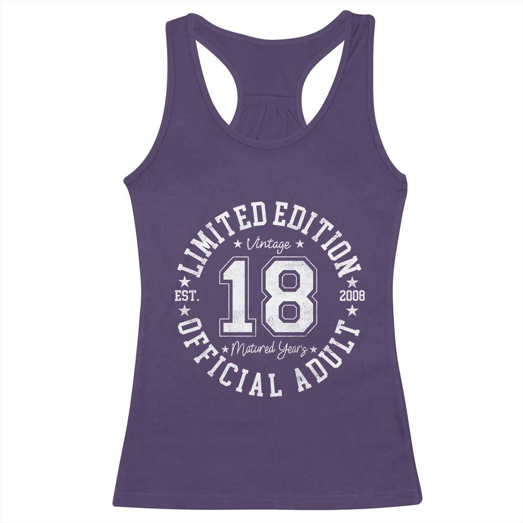 Funny 18th Birthday Racerback Tank Top Est 2008 Limited Edition Official Adult