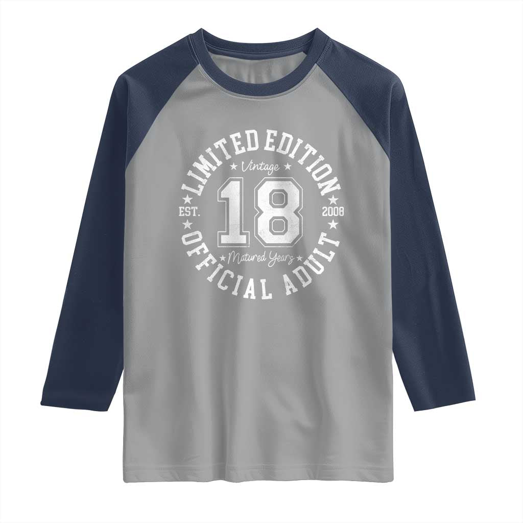 Funny 18th Birthday Raglan Shirt Est 2008 Limited Edition Official Adult