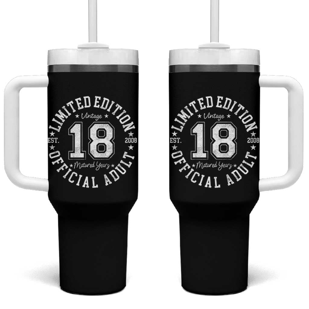 Funny 18th Birthday Tumbler With Handle Est 2008 Limited Edition Official Adult