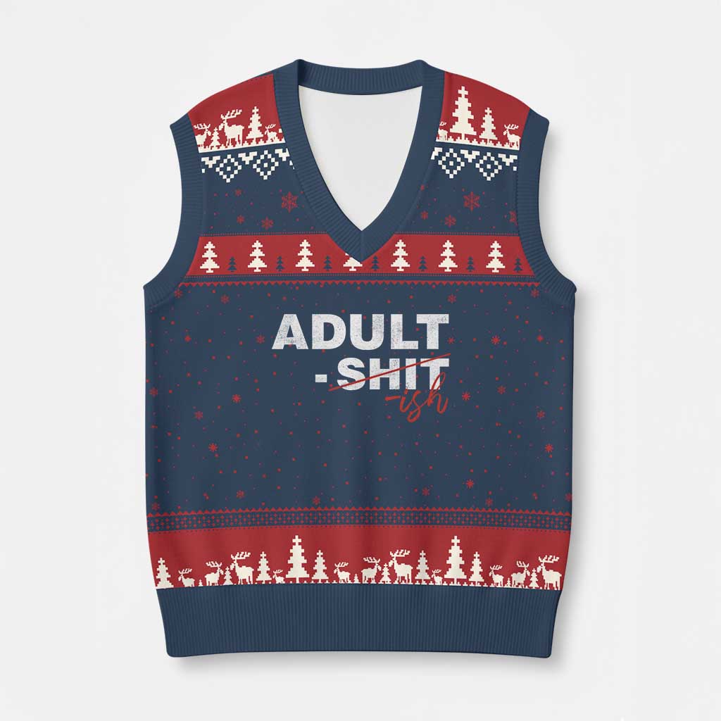 Funny Adultish 18th Birthday V-Neck Knit Sweater Vest Adult Shit 18 Years Old Joke