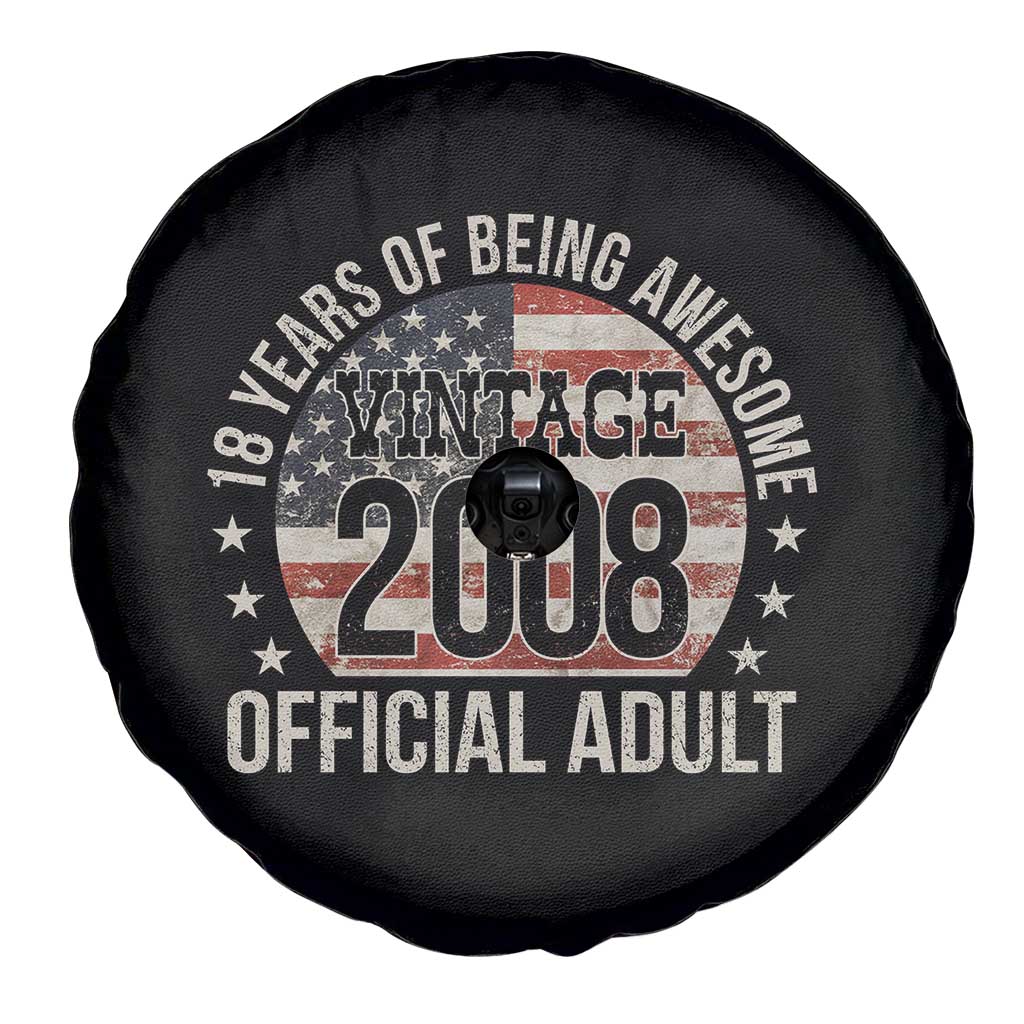 Funny 18th Birthday Spare Tire Cover 18 Years Of Being Awesome Vintage 2008 Official Adult American Flag