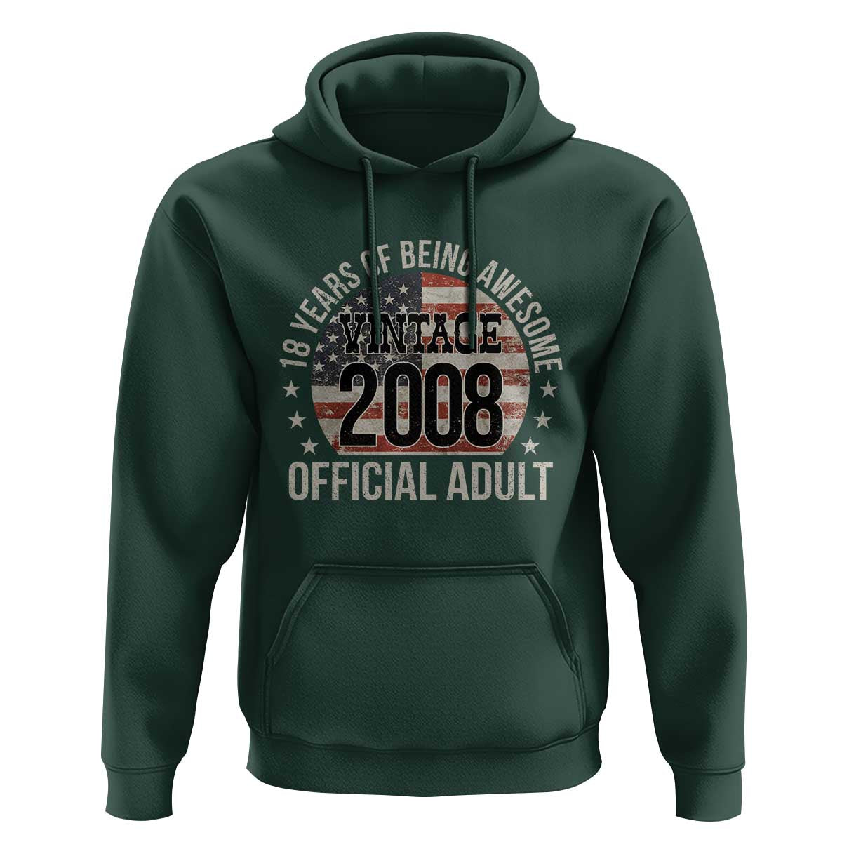 Funny 18th Birthday Hoodie 18 Years Of Being Awesome Vintage 2008 Official Adult American Flag