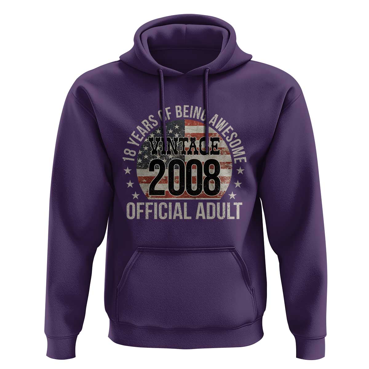 Funny 18th Birthday Hoodie 18 Years Of Being Awesome Vintage 2008 Official Adult American Flag