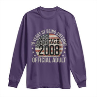 Funny 18th Birthday Long Sleeve Shirt 18 Years Of Being Awesome Vintage 2008 Official Adult American Flag