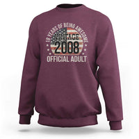 Funny 18th Birthday Sweatshirt 18 Years Of Being Awesome Vintage 2008 Official Adult American Flag