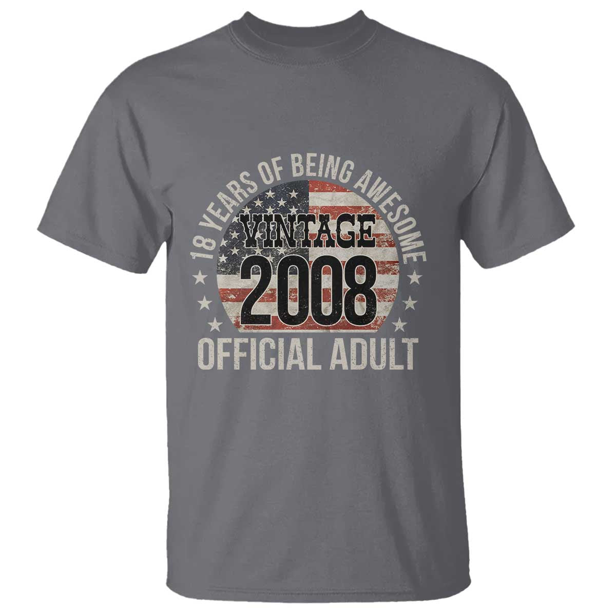 Funny 18th Birthday T Shirt 18 Years Of Being Awesome Vintage 2008 Official Adult American Flag