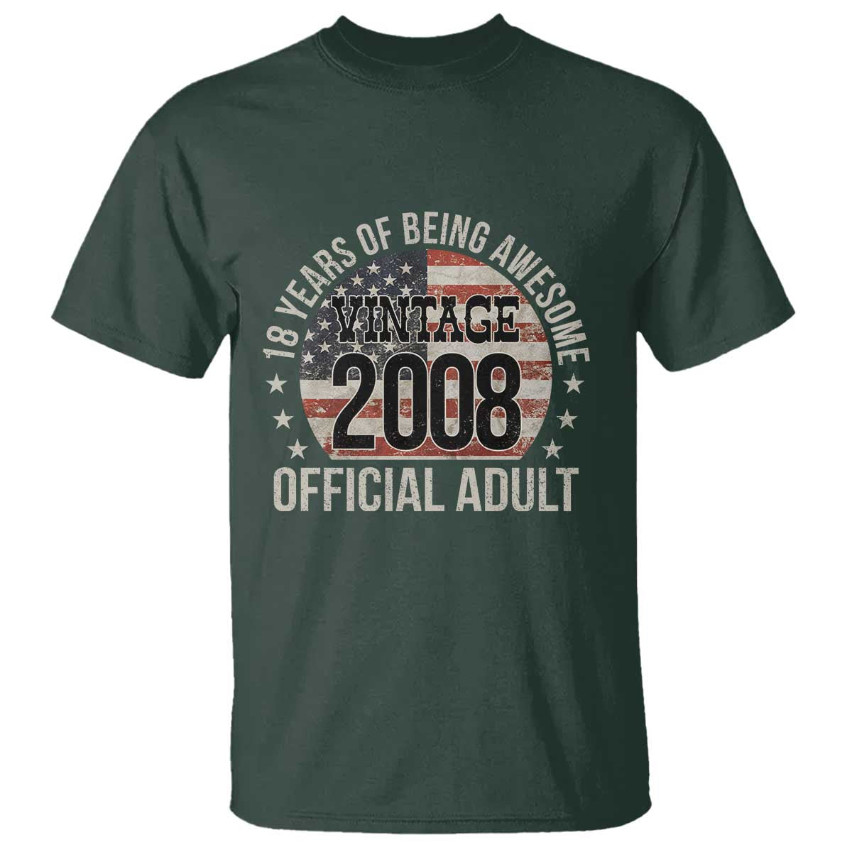 Funny 18th Birthday T Shirt 18 Years Of Being Awesome Vintage 2008 Official Adult American Flag