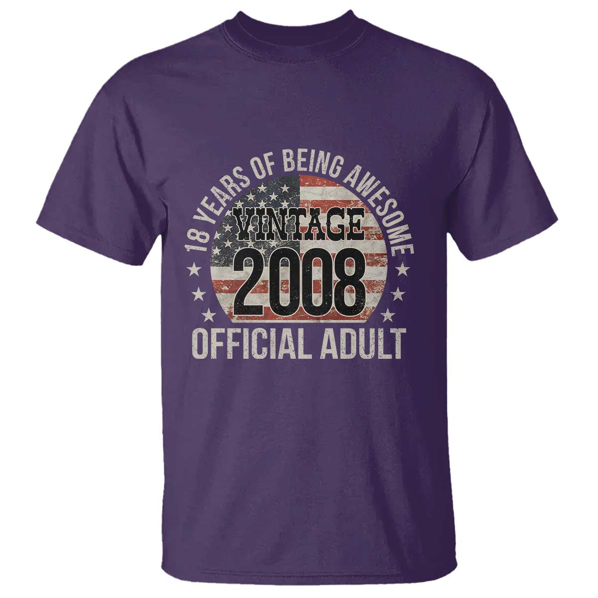 Funny 18th Birthday T Shirt 18 Years Of Being Awesome Vintage 2008 Official Adult American Flag
