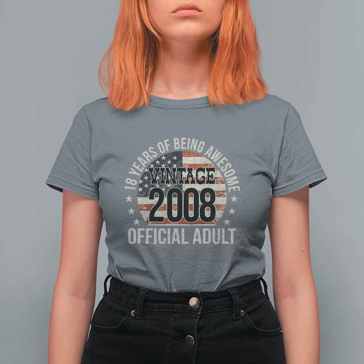 Funny 18th Birthday T Shirt For Women 18 Years Of Being Awesome Vintage 2008 Official Adult American Flag
