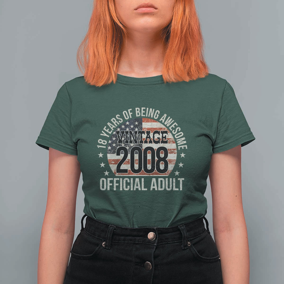 Funny 18th Birthday T Shirt For Women 18 Years Of Being Awesome Vintage 2008 Official Adult American Flag