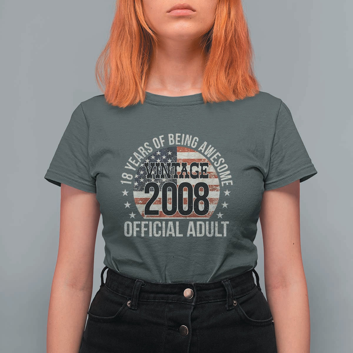 Funny 18th Birthday T Shirt For Women 18 Years Of Being Awesome Vintage 2008 Official Adult American Flag