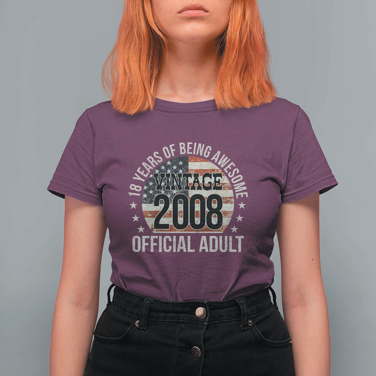 Funny 18th Birthday T Shirt For Women 18 Years Of Being Awesome Vintage 2008 Official Adult American Flag