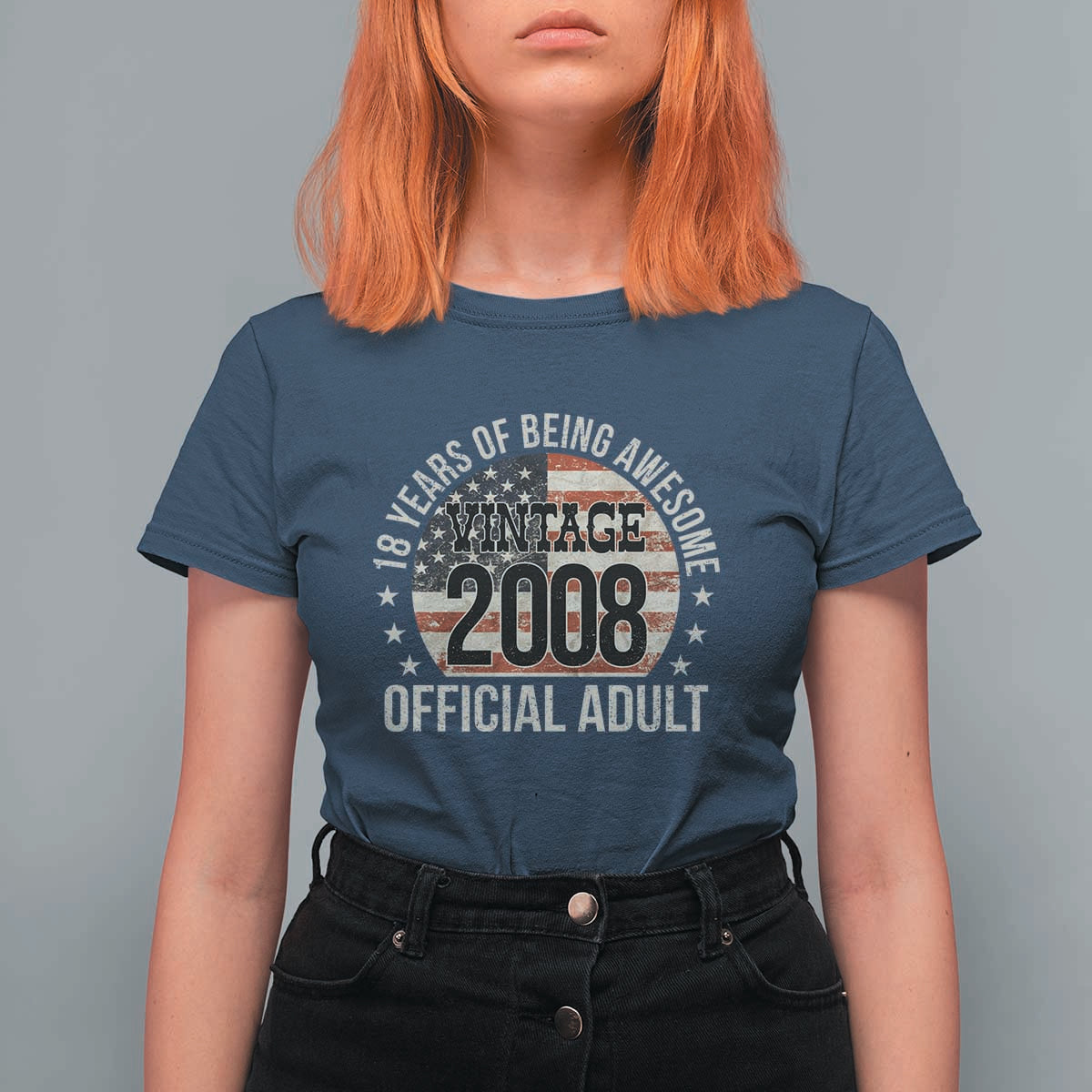 Funny 18th Birthday T Shirt For Women 18 Years Of Being Awesome Vintage 2008 Official Adult American Flag