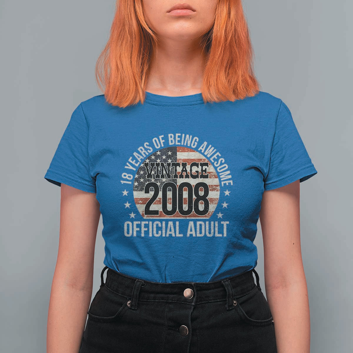 Funny 18th Birthday T Shirt For Women 18 Years Of Being Awesome Vintage 2008 Official Adult American Flag