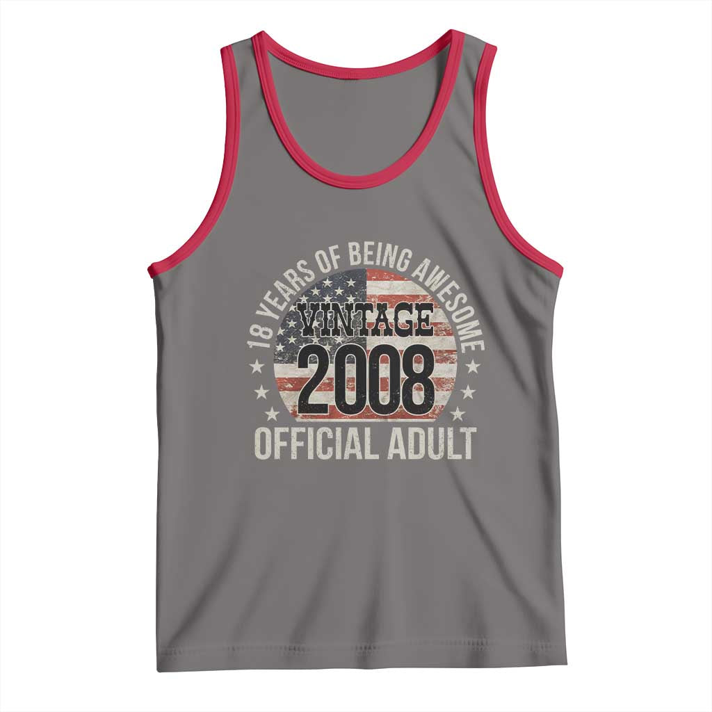 Funny 18th Birthday Tank Top 18 Years Of Being Awesome Vintage 2008 Official Adult American Flag