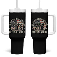 Funny 18th Birthday Tumbler With Handle 18 Years Of Being Awesome Vintage 2008 Official Adult American Flag