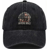 Funny 18th Birthday Washed Cotton Baseball Cap 18 Years Of Being Awesome Vintage 2008 Official Adult American Flag