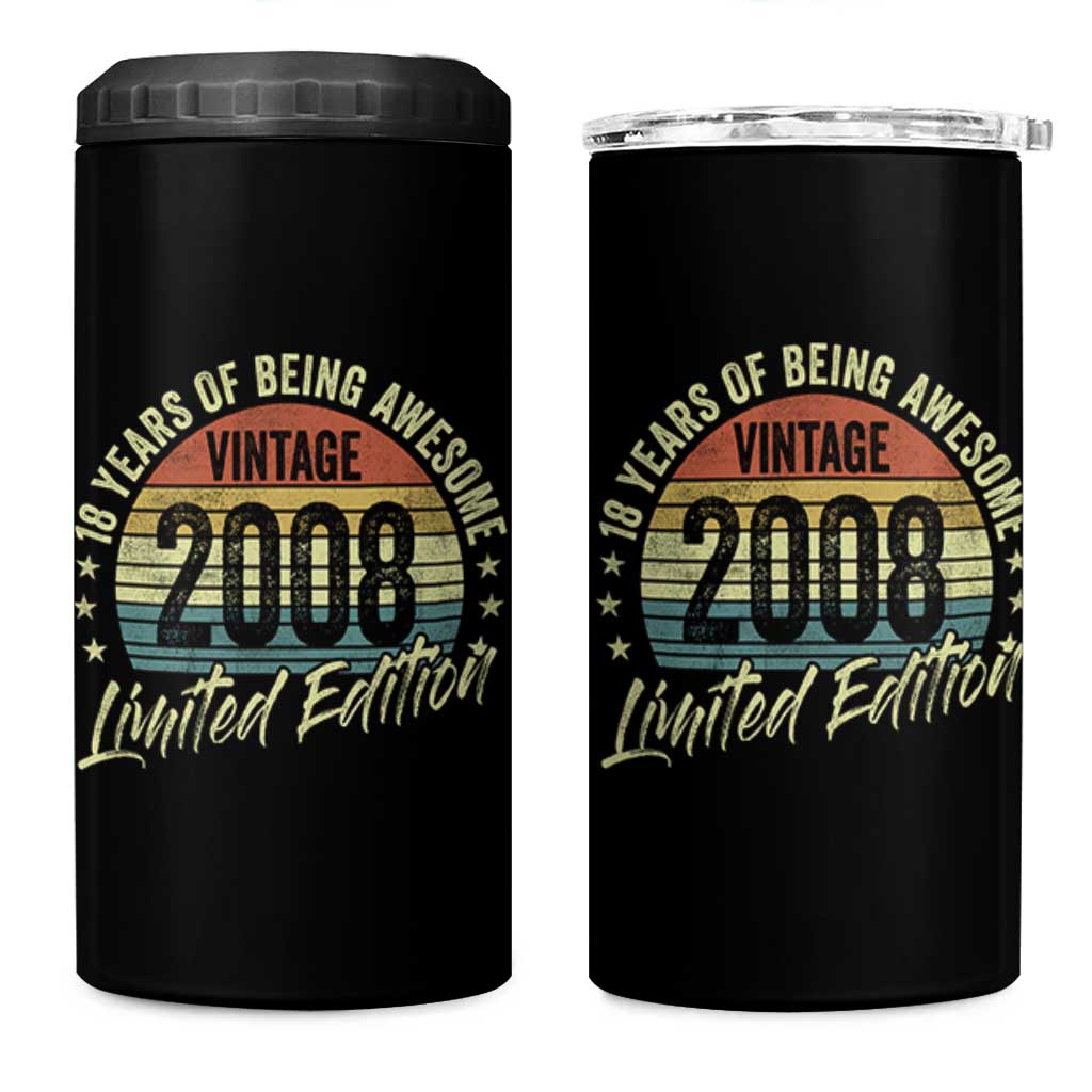 Funny 18th Birthday 4 in 1 Can Cooler Tumbler 18 Years Old Gifts Vintage 2008 Limited Edition