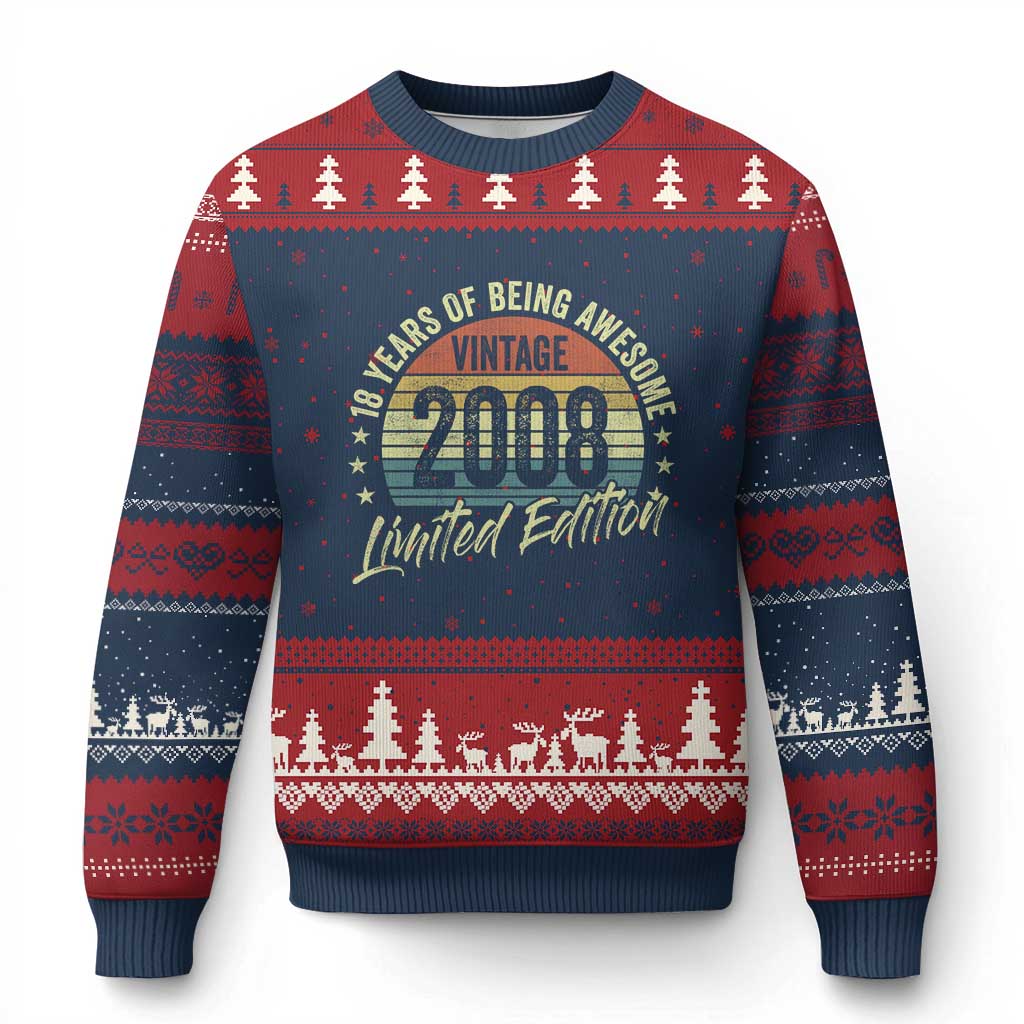 Funny 18th Birthday Ugly Christmas Sweater 18 Years Old Gifts Vintage 2008 Limited Edition