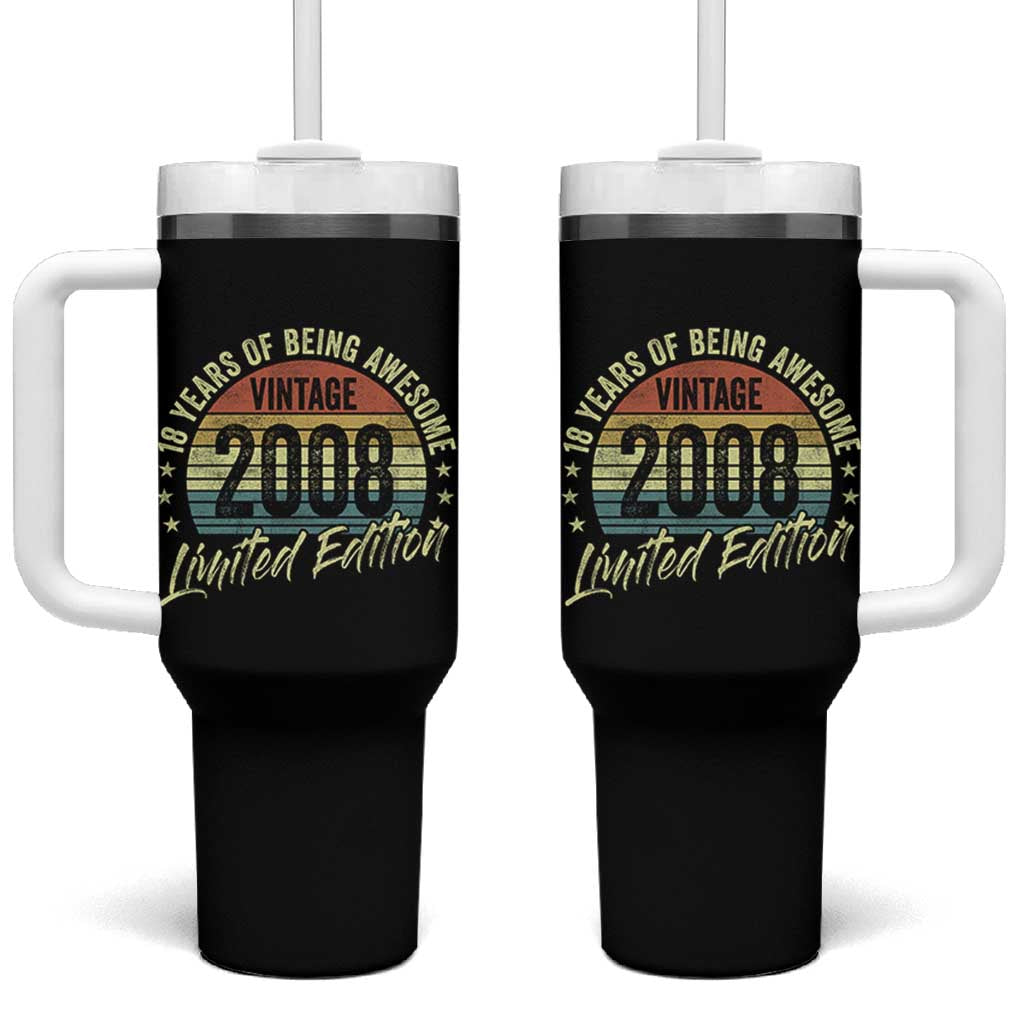 Funny 18th Birthday Tumbler With Handle 18 Years Old Gifts Vintage 2008 Limited Edition