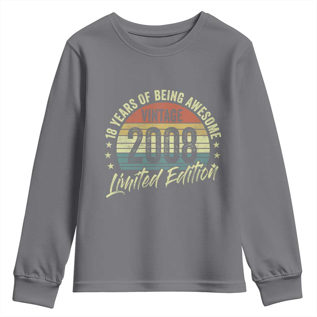 Funny 18th Birthday Youth Sweatshirt 18 Years Old Gifts Vintage 2008 Limited Edition