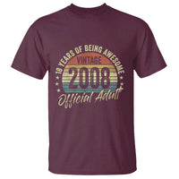 Funny 18th Birthday T Shirt 18 Years Old Gifts Vintage 2008 Official Adult